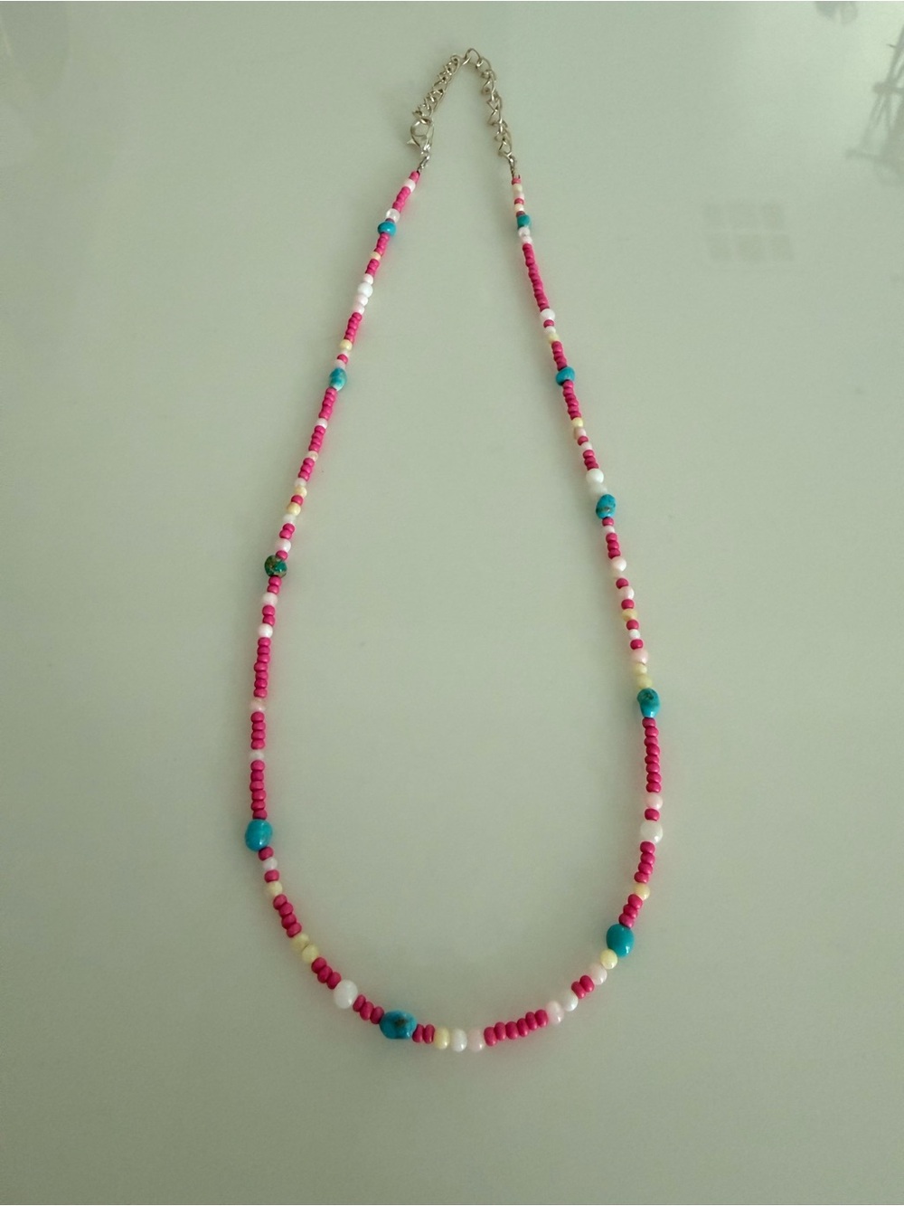 Multicolor Beaded Necklace with Kingman Turquoise - Colorful Women’s Jewelry